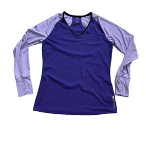 Two Tone purple workout dry fit long sleeved shirt Reebok thumbholes large Vneck